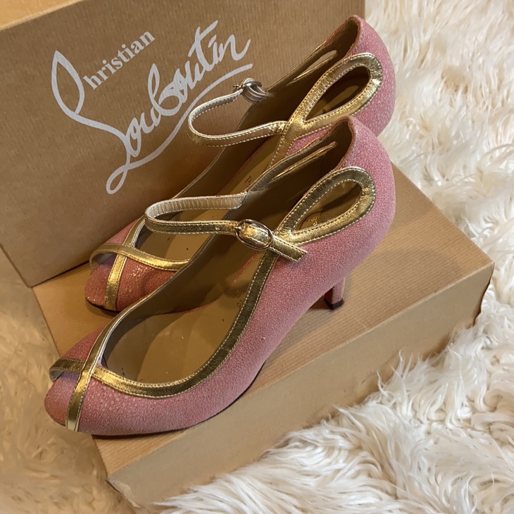 CL Pink and Gold Strappy Heels. Size 38